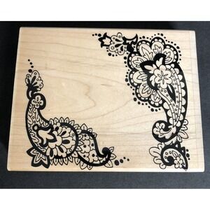 Stampendous Fun Stamps Rubber Stamps Large Paisley Corners R10 Wood Mounted